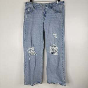 Levi's Premium Low Loose Jeans 32 Light Wash Distressed Ripped Y2K Denim Womens